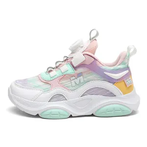 Zapatillas chunky coloridas para niñas con hebilla giratoria y parte superior de malla.