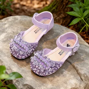 Élégantes chaussures de princesse violettes à strass pour filles avec semelles souples