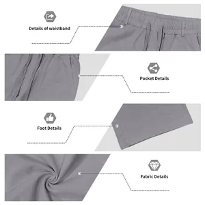 Close-up view of men's casual linen pants showing fabric texture, waistband and pockets