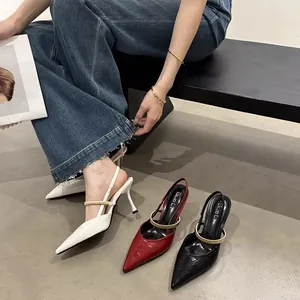 French Style Elegant High Heeled Sandals For Women Pointed Toe Stiletto Pumps With Metal Buckle Slingback Fashion Commute Dress Shoes