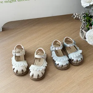 Sandales d'Été pour Petites Filles Style Princesse Bout Fermé Volants en Dentelle Semelle Souple Chaussures Premiers Pas