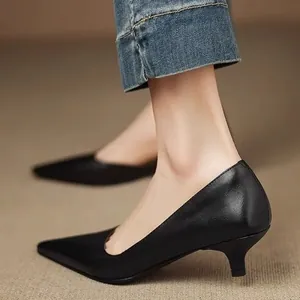 Elegant black pointed-toe kitten heel pumps for office and daily casual wear