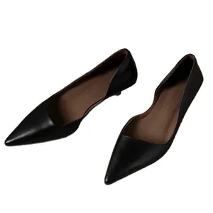 Elegant black pointed-toe kitten heel shoes for women featuring a stylish side cut-out design