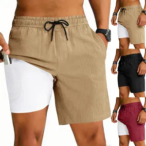 Pantalones cortos running 2 en 1 hombre secado rápido con bolsillo interno para móvil