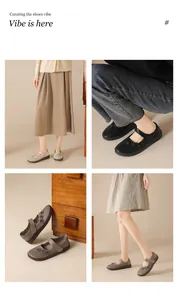 Zapatos planos de cuero cómodos para mujeres mayores con diseño perforado transpirable.