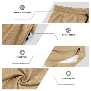 Detalles de la cintura, bolsillo y tejido del pantalón corto deportivo para hombre