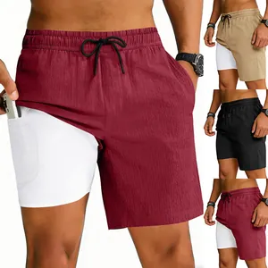 Pantalones cortos de running 2 en 1 para hombre de secado rápido con bolsillo para móvil