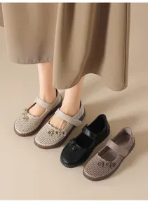 Zapatos planos Mary Jane transpirables con flores y correa de velcro ajustable en tres colores