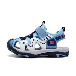 Sandalias cerradas transpirables para niños, zapatos de playa de verano, azul y blanco