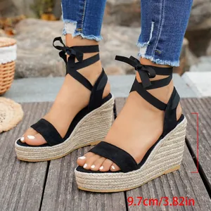 Γυναικεία Σανδάλια Espadrille Πλατφόρμα Με Κορδόνια Gladiator Ρωμαϊκά Καλοκαιρινά Παπούτσια Ύφανση Λινού Ανοιχτή Μύτη