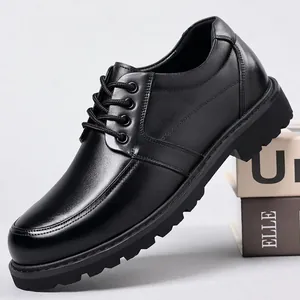 Men's Genuine Leather Business Casual Shoes First Layer Cowhide Thick Sole Round Toe Formal Derby Shoes Non-slip Wear-resistant