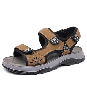 Atmungsaktive braune Sport-Sandalen für Herren mit Klettverschluss für Outdoor und Strand