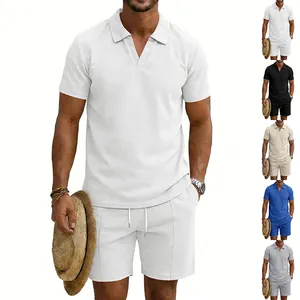 Ensemble polo et short en maille gaufrée pour hommes en plusieurs coloris disponibles