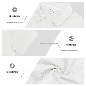 Vues détaillées du col, des poignets et de la texture gaufrée d'un polo blanc