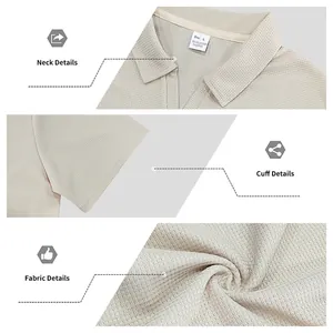 Détails du col, des poignets et de la maille gaufrée d'un polo pour homme en gros plan.
