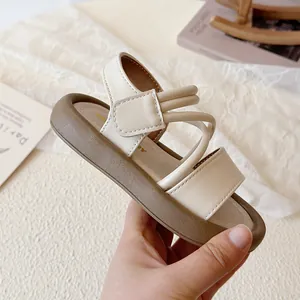 Comfortable beige girls' Roman sandals with soft non-slip thick soles