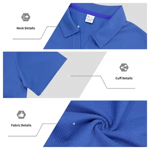 Vues macro détaillées du col du poignet et de la texture du polo bleu pour hommes