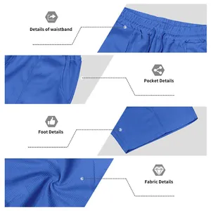 Détails rapprochés du short en maille gaufrée bleue pour homme avec taille et texture