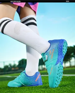 Children's TF soccer shoes with velcro straps for artificial turf