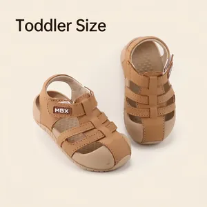 Kleinkind Baby Geschlossene Zehenpartie Rindleder Sandalen Ausschnitt Römische Schuhe Für Jungen Mädchen Rutschfest Weiche Sohle Klettverschluss Sommer Lauflernschuhe