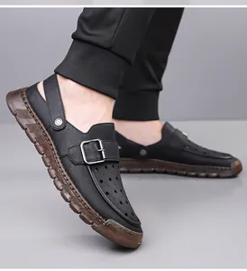 Men's breathable hollowed-out loafers with buckle detail and anti-slip sole