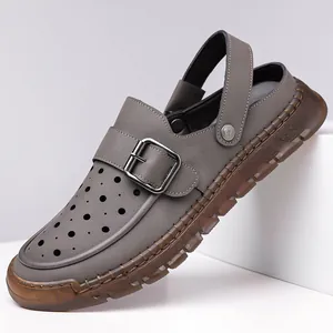 Men's Hollow Out Sandals Slippers Breathable Microfiber Leather Beach Shoes Non-slip Rubber Sole Casual Dual-use Summer Slides