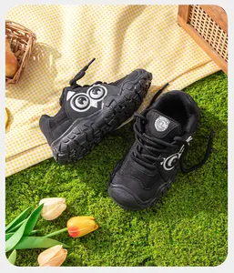 Baskets de randonnée noires pour enfants avec motif hibou et semelles épaisses