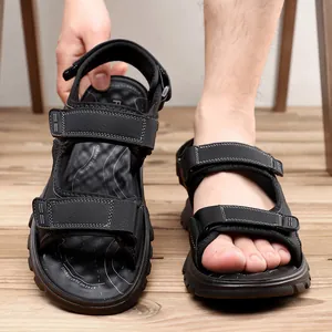 Sandalias de Cuero de Vaca para Hombre Verano Aire Libre Casual Antideslizante Transpirable Zapatos de Playa Deportivos