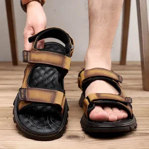 Sandalias deportivas de hombre con suela blanda transpirable y correas marrones