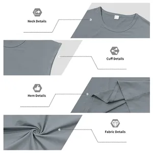 Dettagli della t-shirt da uomo senza maniche con scollo, polsini, orlo e trama del tessuto.