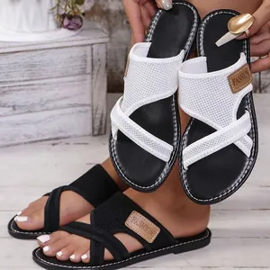 Damen Atmungsaktive Mesh Fischmund Slipper Mode Lässige Strand Sandalen Rutschfeste Verschleißfeste Weiche Sohle Kreuzriemen Schuhe
