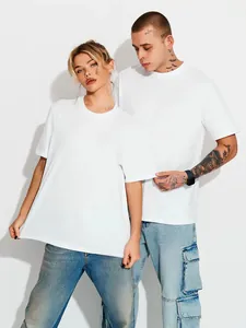 Damen Herren Übergroßes Baumwolle T-Shirt Überschnittene Schultern Halbarm Rundhalsausschnitt Lose Lässige Streetwear Bedrucktes Top