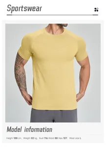 Model height 188cm wearing yellow seamless quick-dry sports t-shirt