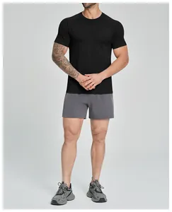 Men's black seamless athletic t-shirt with quick-dry fabric and ergonomic slim fit