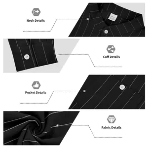 Detailweergave van gestreept linnen herenshirt met hals, manchetten, zakken en stof