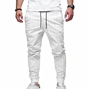 Vue détaillée du pantalon de jogging en lin à rayures pour hommes avec cordon