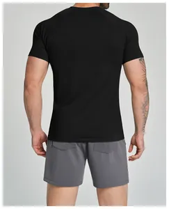 Back view of men's seamless black quick-dry breathable sports fitness t-shirt