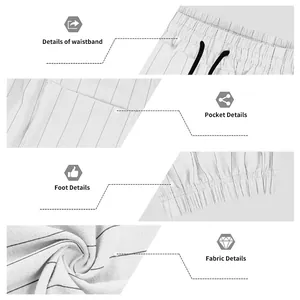 Vues détaillées des caractéristiques du pantalon en lin rayé
