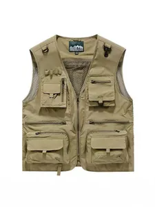 Men's Casual Outdoor Fishing Photography Vest Lightweight Quick-Dry Breathable Mesh Multi-Pocket Sleeveless Jacket Top Waistcoat