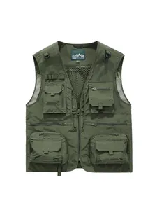 Men's multi-pocket quick-dry outdoor vest for fishing and photography in army green color
