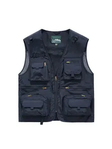 Dark navy men's multi-pocket quick-dry vest for outdoor fishing and photography