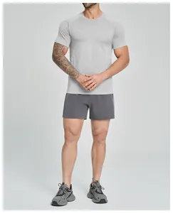 Premium men's light gray seamless quick-dry athletic t-shirt with short sleeves for fitness