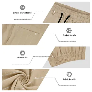 Détails de pantalon en lin rayé pour hommes montrant la taille et la texture du tissu