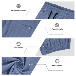 Vue détaillée du pantalon en lin rayé pour homme montrant la taille de la ceinture