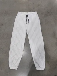 Pantalon de jogging décontracté en lin blanc à rayures pour homme avec taille à cordon serrage
