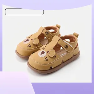 Peuter Meisjes Mode Cartoon Beer Sandalen Microvezel Leer Opengewerkt Zachte Zool Antislip Zomer Buiten Strandschoenen Voor Kinderen