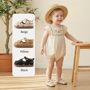 Comfortabele lederen sandalen voor peutermeisjes verkrijgbaar in beige, geel en zwart