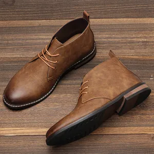 Scarponcini desert boot uomo marroni vintage casual in ecopelle con lacci
