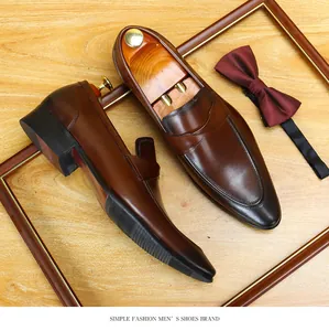 Close-up view of premium brown leather men's formal dress shoes in vintage style