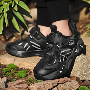 Baskets en cuir imperméables pour garçons et filles, chaussures de sport noires
